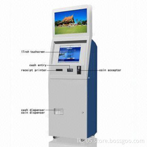 Wi-Fi internet payment kiosk with 17-inch touch screen and cash dispenser functions